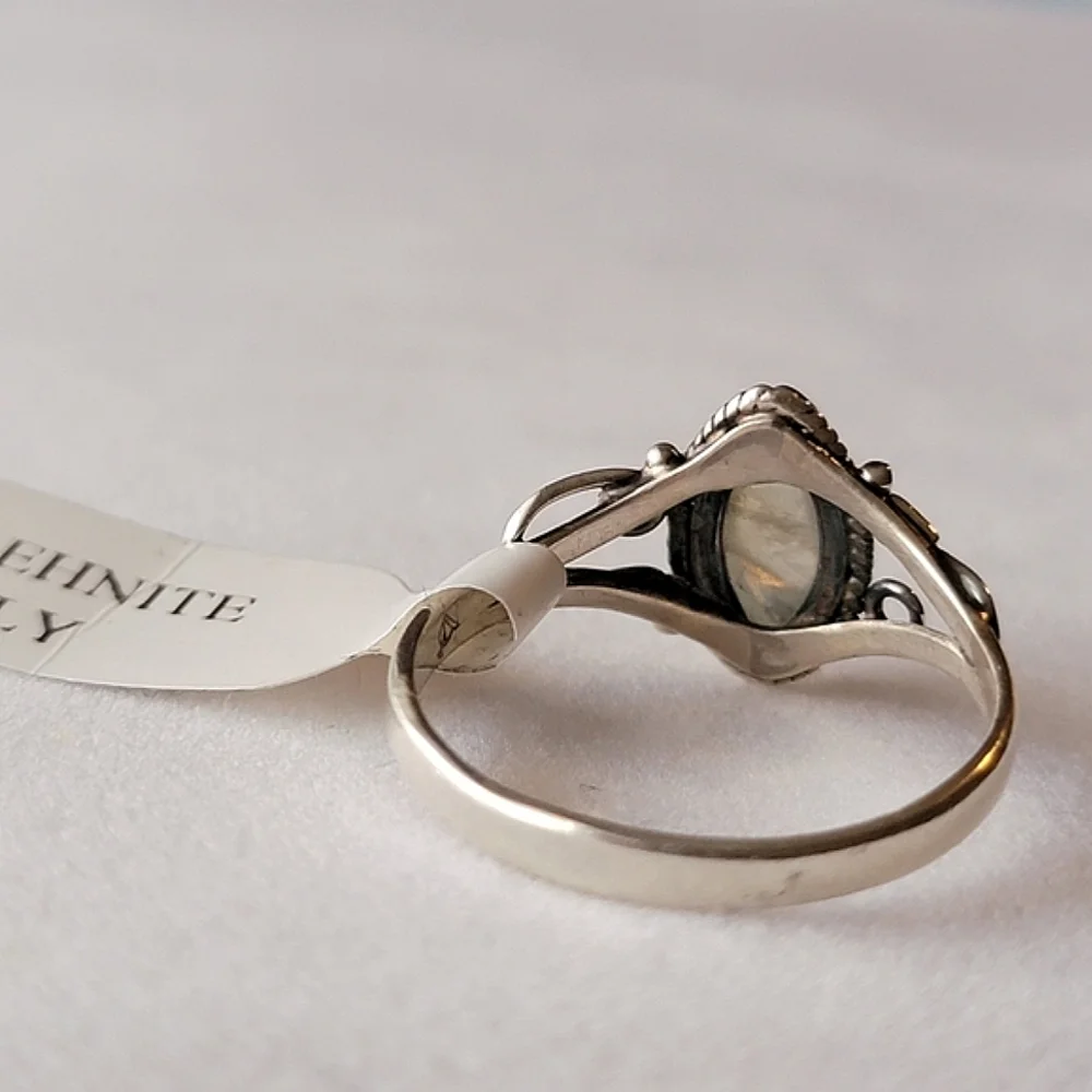 Prehnite Sterling Silver Filigree Horseshoe Ring Marquise Gemstone